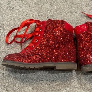 Toddler Girl Size 10 Red Glitter Combat Boots Red Laces Zip Sides